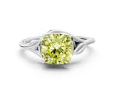 White gold Fancy Yellow Cushion Cut Diamond Solitaire Ring with Twist Band and Four-Prong Setting_119