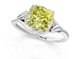White gold Fancy Yellow Cushion Cut Diamond Solitaire Ring with Twist Band and Four-Prong Setting_120