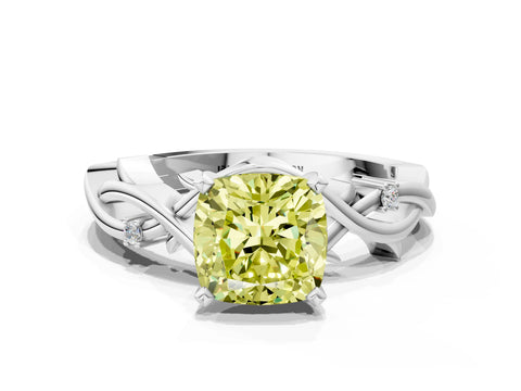 White gold Fancy Yellow Cushion Cut Diamond Solitaire Ring with Twisted Band and Prong Setting_169