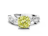 White gold Fancy Yellow Cushion Cut Diamond Solitaire Ring with Twisted Band and Prong Setting_170