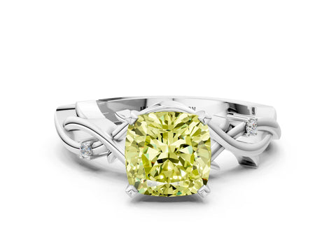 White gold Fancy Yellow Cushion Cut Diamond Solitaire Ring with Twisted Band and Prong Setting_175