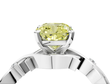 White gold Fancy Yellow Cushion Cut Diamond Solitaire Ring with Twisted Band and Prong Setting_179