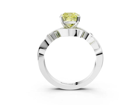 White gold Fancy Yellow Cushion Cut Diamond Solitaire Ring with Twisted Band and Prong Setting_179
