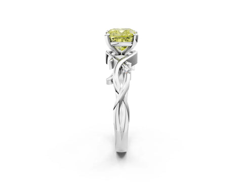 White gold Fancy Yellow Cushion Cut Diamond Solitaire Ring with Twisted Band and Prong Setting_189