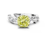 White gold Fancy Yellow Cushion Cut Diamond Solitaire Ring with Twisted Band and Prong Setting_193