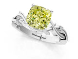 White gold Fancy Yellow Cushion Cut Diamond Solitaire Ring with Twisted Band and Prong Setting_195