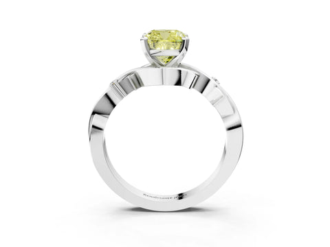 White gold Fancy Yellow Cushion Cut Diamond Solitaire Ring with Twisted Band and Prong Setting_196