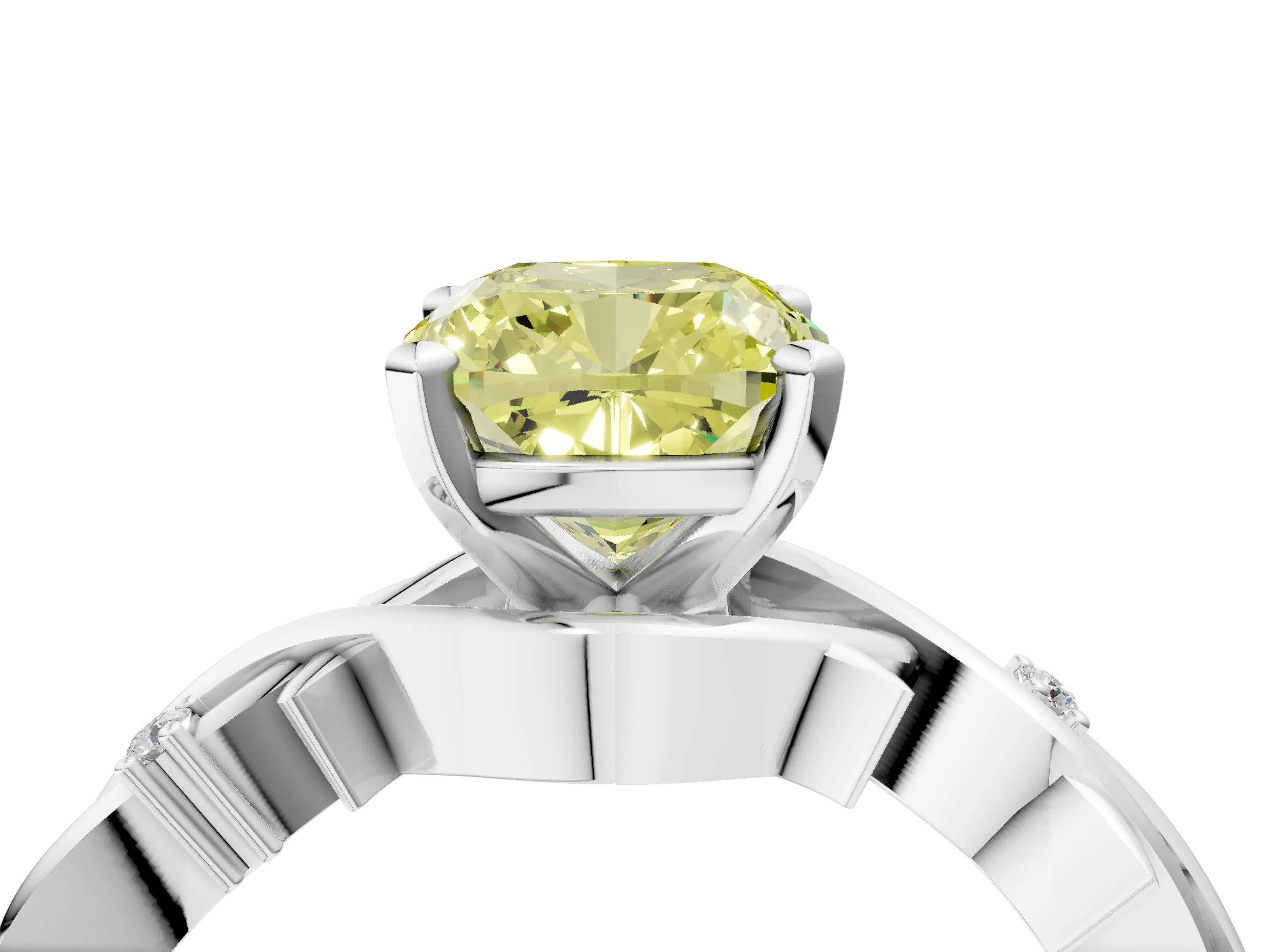 White gold Fancy Yellow Cushion Cut Diamond Solitaire Ring with Twisted Band and Prong Setting_198