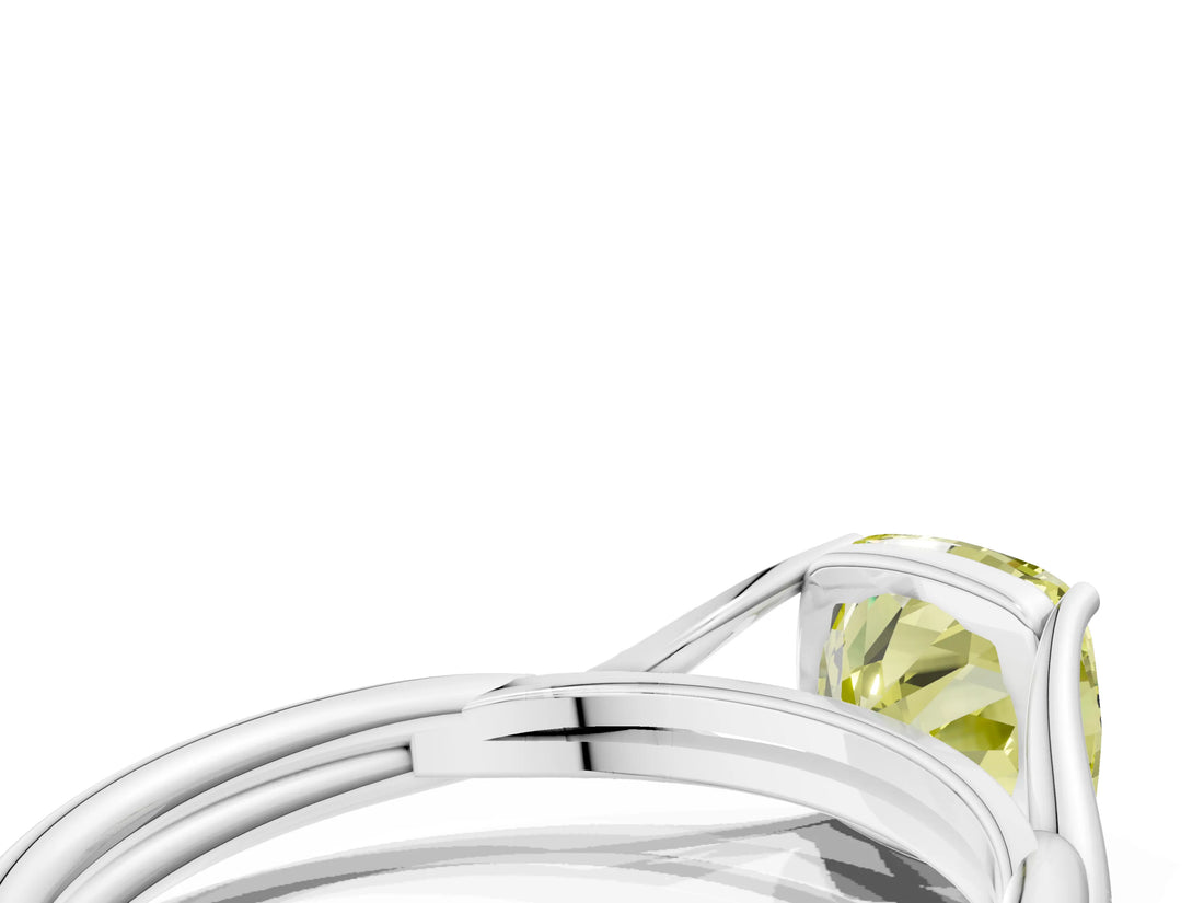 White gold Fancy Yellow Cushion Cut Diamond Solitaire Twist Band Prong Setting Ring_156