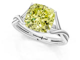 White gold Fancy Yellow Cushion Cut Diamond Solitaire Twist Band Prong Setting Ring_157