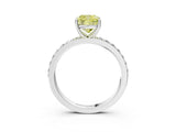 White gold Fancy Yellow Cushion  Cut Diamond Solitaire with Pave Band and Four-Prong Setting 4