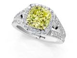 White gold Fancy Yellow Cushion Cut Diamond Split Shank Halo Ring with Four-Prong Setting_101
