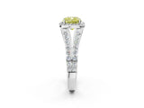 White gold Fancy Yellow Cushion Cut Diamond Split Shank Halo Ring with Four-Prong Setting_103