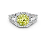 White gold Fancy Yellow Cushion Cut Diamond Split Shank Halo Ring with Four-Prong Setting_106