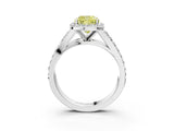 White gold Fancy Yellow Cushion Cut Diamond Split Shank Halo Ring with Four-Prong Setting_108