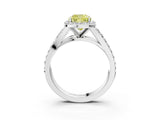 White gold Fancy Yellow Cushion Cut Diamond Split Shank Halo Ring with Four-Prong Setting_109
