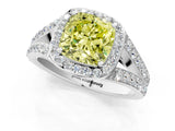White gold Fancy Yellow Cushion Cut Diamond Split Shank Halo Ring with Four-Prong Setting_112
