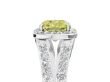 White gold Fancy Yellow Cushion Cut Diamond Split Shank Halo Ring with Four-Prong Setting_112