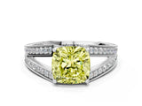 White gold Fancy Yellow Cushion Cut Diamond Split Shank Ring with Pavé Band and Four-Prong Setting_40