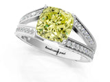 White gold Fancy Yellow Cushion Cut Diamond Split Shank Ring with Pavé Band and Four-Prong Setting_41