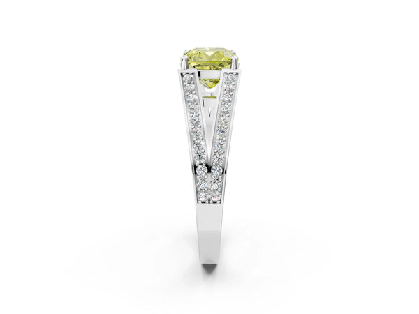 Platinum Cushion Cut Pave Split Shank Engagement Ring Setting for Fancy Yellow Center