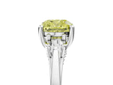 White gold Fancy Yellow Cushion Cut Diamond Three-Stone Engagement Ring with Prong Setting and Pavé Band_5