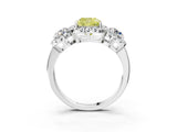 White gold Fancy Yellow Cushion Cut Diamond Three-Stone Halo Ring with Prong Setting and Pavé Accents_3