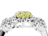 White gold Fancy Yellow Cushion Cut Diamond Three-Stone Halo Ring with Prong Setting and Pavé Accents_4