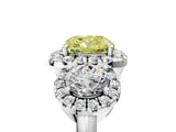 White gold Fancy Yellow Cushion Cut Diamond Three-Stone Halo Ring with Prong Setting and Pavé Accents_5