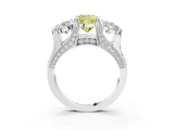 White gold Fancy Yellow Cushion Cut Diamond Three-Stone Ring with Channel Set Band and Four-Prong Setting_67
