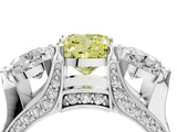 White gold Fancy Yellow Cushion Cut Diamond Three-Stone Ring with Channel Set Band and Four-Prong Setting_68