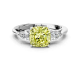 White gold Fancy Yellow Cushion Cut Diamond Three-Stone Ring with Pear  Side Stones and Prong Setting_150