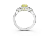 White gold Fancy Yellow Cushion Cut Diamond Three-Stone Ring with Pear  Side Stones and Prong Setting_153