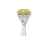 White gold Fancy Yellow Cushion Cut Diamond Three-Stone Ring with Pear  Side Stones and Prong Setting_158