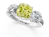 White gold Fancy Yellow Cushion Cut Diamond Three-Stone Ring with Prong Setting and Classic Band_124