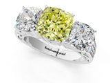 White gold Fancy Yellow Cushion Cut Diamond Three-Stone Ring with Prong Setting and Textured Band_13