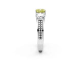 White gold Fancy Yellow Cushion Cut Diamond Three-Stone Ring with Prong Setting and Textured Band_14