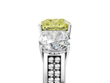 White gold Fancy Yellow Cushion Cut Diamond Three-Stone Ring with Prong Setting and Textured Band_17