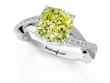 White gold Fancy Yellow Cushion  Cut Diamond Twisted Band Engagement Ring with Prong Setting_4