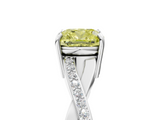 White gold Fancy Yellow Cushion  Cut Diamond Twisted Band Engagement Ring with Prong Setting_8