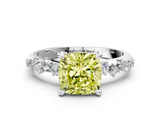 White gold Fancy Yellow Cushion  Cut Diamond Vine Band with Four-Prong Setting_36