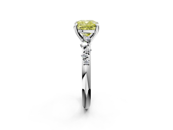 Platinum Fancy Yellow Cushion  Cut Diamond Vine Band with Four-Prong Setting