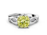 White gold Fancy Yellow Cushion  Cut Diamond with Milgrain Marquise and Bezel Accents on a Solitaire Band with Prong Setting_237