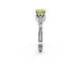 White gold Fancy Yellow Cushion  Cut Diamond with Milgrain Marquise and Bezel Accents on a Solitaire Band with Prong Setting_239