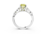 White gold Fancy Yellow Cushion  Cut Diamond with Milgrain Marquise and Bezel Accents on a Solitaire Band with Prong Setting_240
