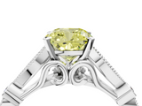 White gold Fancy Yellow Cushion  Cut Diamond with Milgrain Marquise and Bezel Accents on a Solitaire Band with Prong Setting_241