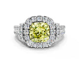 White gold Fancy Yellow Cushion  Cut Double Halo Diamond Engagement Ring with Pave Band and Four-Prong Setting_38