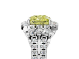 White gold Fancy Yellow Cushion  Cut Double Halo Diamond Engagement Ring with Pave Band and Four-Prong Setting_43