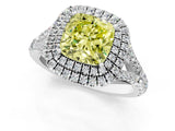 White gold Fancy Yellow Cushion  Cut Double Halo Split Shank Diamond Ring with Prong Setting_50