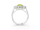 White gold Fancy Yellow Cushion Cut Halo Cluster Diamond Ring with Pave Band and Four-Prong Setting_15